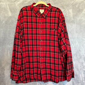 Blue Mountain Men’s 4XL Red Black Plaid Flannel Button Down Shirt 100% Cotton